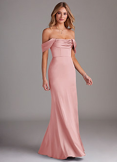 Azazie Saige Abiti da Damigella Abito Tubino in Raso Elasticizzato a Spalla Scoperta Rosa Cipria image6