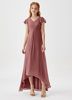 Azazie Breanne Junior Vestido de Rosa Del Desierto de Gasa de Corte En A image4