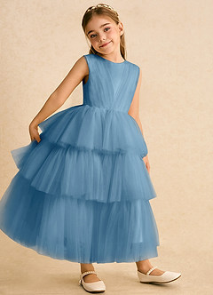 Azazie Marshmallow Blumenmädchenkleider Ballkleid Schleifen Tüll Kleid Stahlblau image4