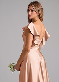 Azazie Leilani Bridesmaid Dresses Rose Gold A-Line Ruched Stretch Satin Dress image9