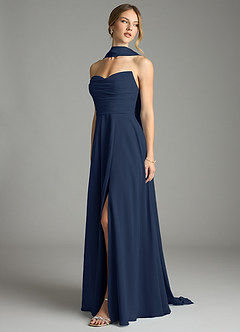 Azazie Ayla Abiti da Damigella Abito A-Line in Chiffon Scollo a Cuore Marino Scuro image8