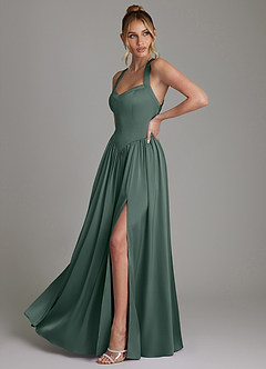 Azazie Francis Bridesmaid Dresses Sea Moss A-Line Corset Stretch Satin Dress image5