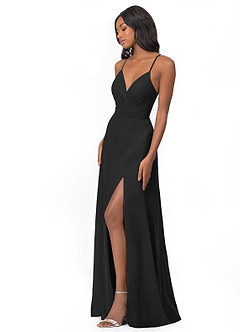 Azazie Everleigh Robes de demoiselle d'honneur Robe Trapèze en Mousseline de soie Plissé en cœur Noir image5
