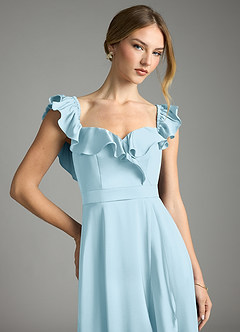 Azazie Lyra Bridesmaid Dresses Sky Blue A-Line Off the Shoulder Stretch Satin Convertible Dress image2