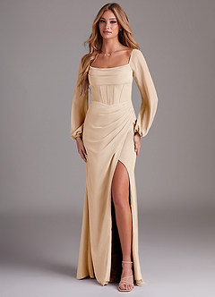 Azazie Charissa Bridesmaid Dresses White Alabaster Sheath Long Sleeve Chiffon Dress image1