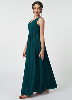 Azazie Kora Junior Pine A-Line Pleated Chiffon Dress image3