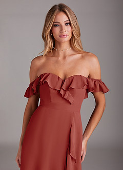 Azazie Lyra Robes de demoiselle d'honneur Robe Trapèze Convertible en Mousseline de soie Terracotta image9
