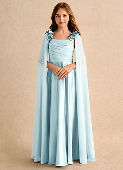 Azazie Rosita Girls Formal Blumenmädchenkleider A-Linie Plissee Matte Satin Kleid Seegrün image5