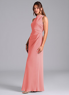 Azazie Evadne Bridesmaid Dresses Coral A-Line Pleated Chiffon Dress image5