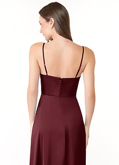 Azazie Halsey Final Sale Cabernet A-Line Side Slit Stretch Satin Dress image3
