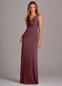 Azazie Wrenlee Bridesmaid Dresses Sangria A-Line Stretch Satin Dress image1