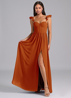 Azazie Denisse 신부 들러리 드레스 A라인 셔링 쉬폰 바닥 길이 드레스 image4