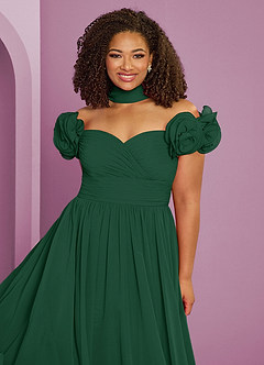 Barbie ♥ Azazie Jurken voor bruidsmeisjes Converteerbaar Jurk van Chiffon met A-Lijn Off the Shoulder Donkergroen image20
