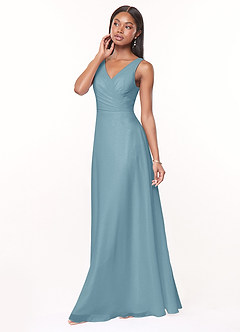 Azazie Nala Abiti da Damigella Abito A-Line in Chiffon Plissettato Blu Lunatico image3
