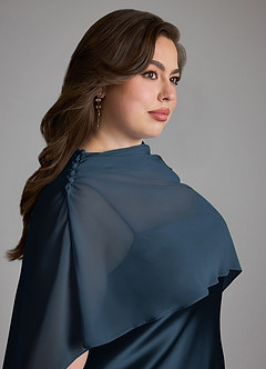 Azazie Jaleesa Bridesmaid Dresses Dark Navy Sheath High Neck Stretch Satin Dress image16