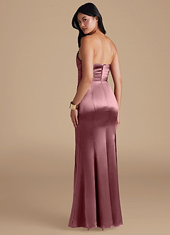 Azazie Yola Bridesmaid Dresses Vintage Mauve Sheath Pleated Metallic Satin Dress image4