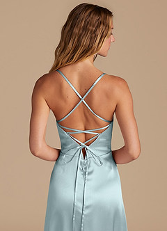 Azazie Mei Bridesmaid Dresses Mist A-Line Metallic Satin Dress image2