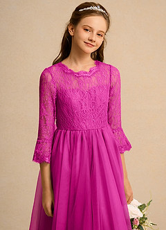 Azazie Lamb Girl Flower Girl Dresses Fuchsia Ball-Gown Lace Dress image5