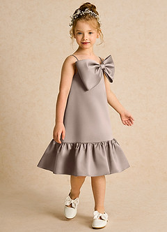 Azazie Kiwi vestidos de niña de las flores Vestido de Gris Pardo de Satin Mate de Corte En A con Tirante Espagueti image3