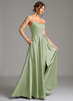 Azazie Ayla Abiti da Damigella Abito A-Line in Raso Elasticizzato Corsetto Verde Salvia image6