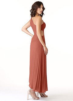 Azazie Kirra Bridesmaid Dresses Clay A-Line One Shoulder Chiffon Dress image4