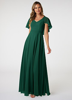 Azazie Jamie Bridesmaid Dresses Emerald A-Line Chiffon Dress image1