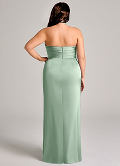 Azazie Jemma Jurken voor bruidsmeisjes Jurk van Stretch Satijn met Kolom Geplooid Agave image12