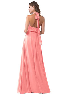 Azazie Landry Bridesmaid Dresses Coral A-Line Pleated Mesh Dress image2