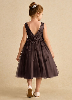Azazie Lana Blumenmädchenkleider A-Linie ärmellos Matte Satin Kleid Ganache image2
