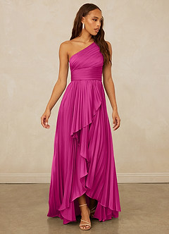 Christian Siriano Bridal for Azazie 1008 Robes de demoiselle d'honneur Robe Trapèze en Satin extensible Ue épaule Fuchsia image3