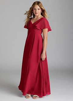 Azazie Kimber Junior Scarlet A-Line Pleated Chiffon Dress image3