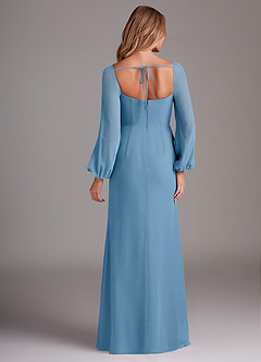 Azazie Charissa Bridesmaid Dresses Steel Blue Sheath Long Sleeve Chiffon Dress image6