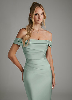 Azazie Hayden Bridesmaid Dresses Agave Mermaid Corset Stretch Satin Dress image3