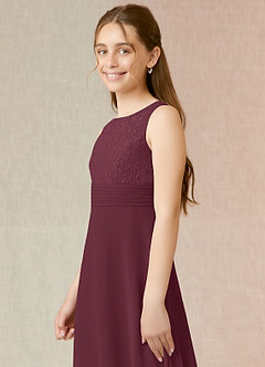 Azazie Snow Junior Cabernet A-Line Lace Chiffon Dress image5