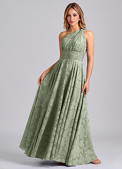 Azazie Charlize Brautjungfernkleider A-Linie One-Shoulder Blumen-Burnout Kleid Agave image4