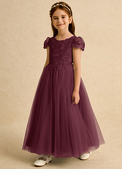 Azazie Puff Flower Girl Dresses Cabernet Ball-Gown Lace Tulle Dress image2