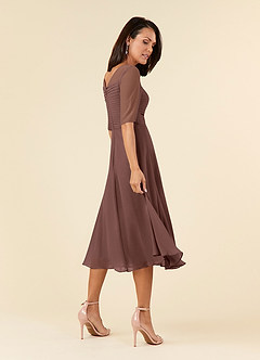 Azazie Naomi Mother of the Bride Dresses Espresso A-Line Boatneck Pleated Chiffon Dress image4