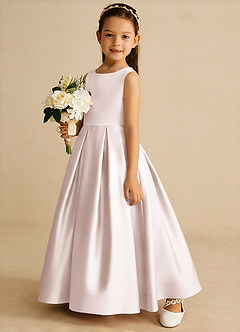 Azazie Cailee Flower Girl Dresses Rose Petal Ball-Gown Pleated Matte Satin Dress image2