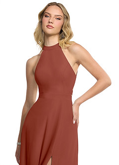 Azazie Clarice Bridesmaid Dresses Auburn A-Line Halter Chiffon Dress image3