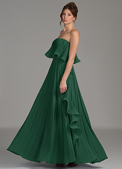 Azazie Alexia Abiti da Damigella Abito A-Line in Chiffon Drappeggiato Verde Scuro image5