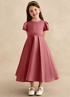 Azazie Princess Flower Girl Dresses Antique Rose A-Line Pleated Matte Satin Dress image6
