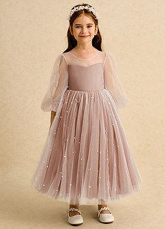 Azazie Trudy Flower Girl Dresses Bronzer Ball-Gown Sweetheart Neckline Tulle Dress image6