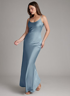Azazie Ambra Bridesmaid Dresses Dusty Blue Mermaid Pleated Stretch Satin Dress image3