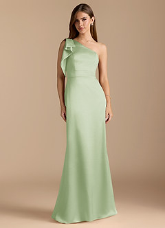 Azazie Rinna Bridesmaid Dresses Dusty Sage Mermaid Ruched Metallic Satin Dress image1