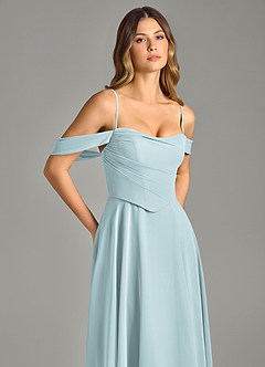 Azazie Chelsey 신부 들러리 드레스 A라인 오프 더 숄더 쉬폰 바닥 길이 드레스 image2
