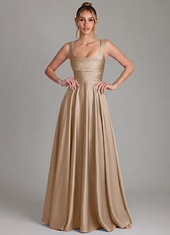 Azazie Azaria Bridesmaid Dresses Taupe A-Line Corset Stretch Satin Dress image1