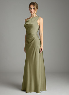 Azazie Emerson Bridesmaid Dresses Pistachio Mermaid Off the Shoulder Stretch Satin Dress image4