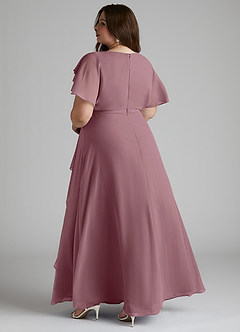 Azazie Aaliyah Modest Bridesmaid Dresses A-Line Scoop Pleated Chiffon Floor-Length Dress image9
