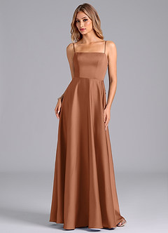 Azazie Elita Bridesmaid Dresses Bronzer A-Line Pleated Stretch Satin Dress image6