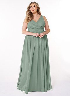 Azazie Kora Bridesmaid Dresses Silver Sage A-Line Pleated Chiffon Dress image10
